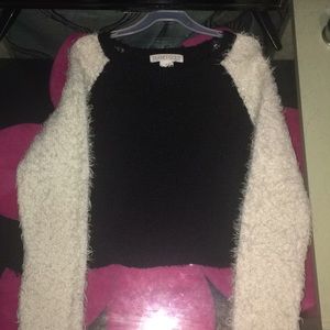 Fuzzy black and white crop top